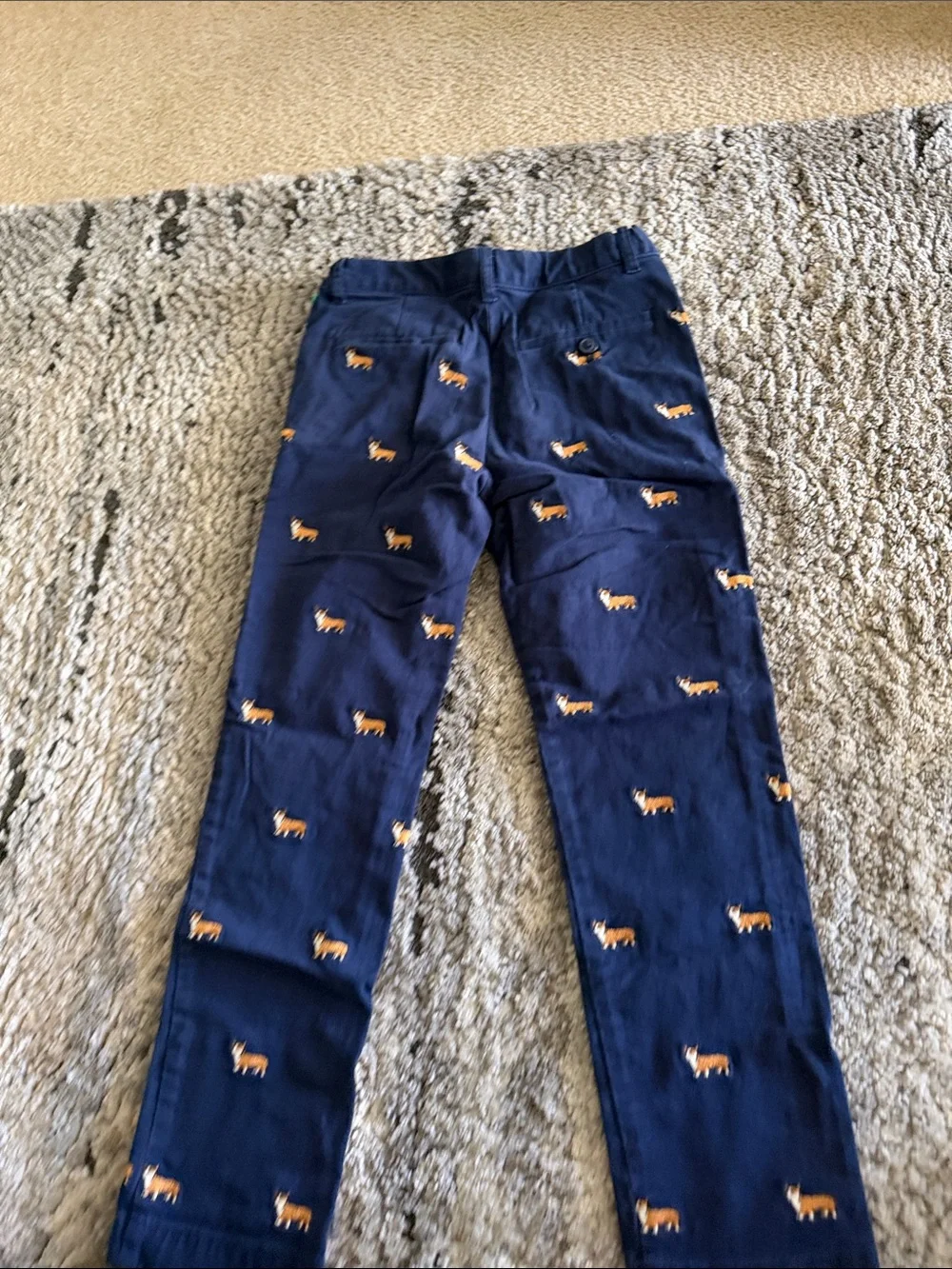 Kids Navy Blue Embroidered Dog Chino Pants